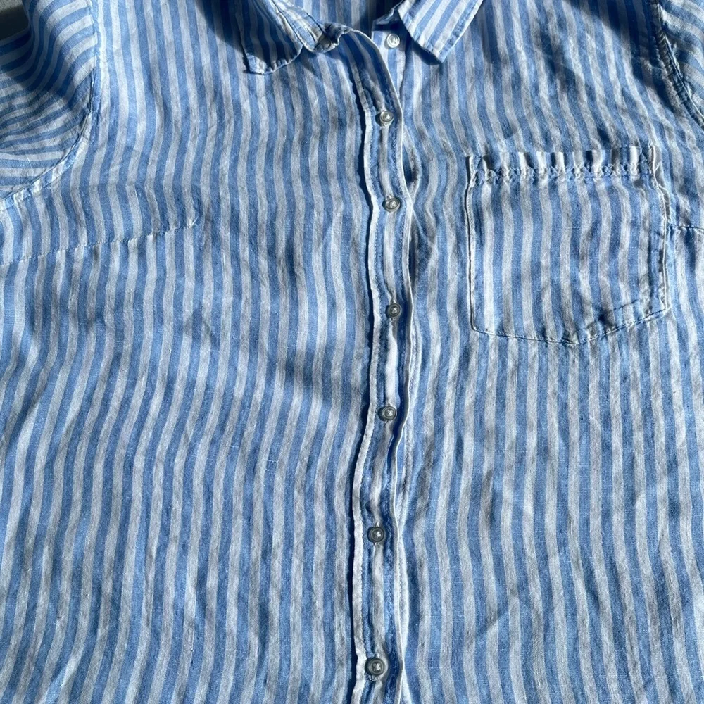 H&M 100% Linen Striped Button Down Shirt XXL Coastal Grandma Oversized Vacation - Picture 13 of 15